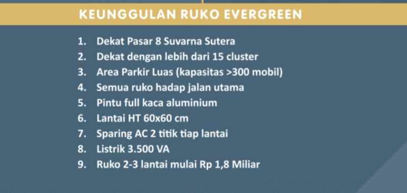 new launching ruko evergreen suvarna sutera tangerang