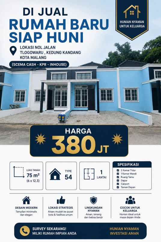 rumah 1 lantai 300 jutaan lokasi di tlogowaru