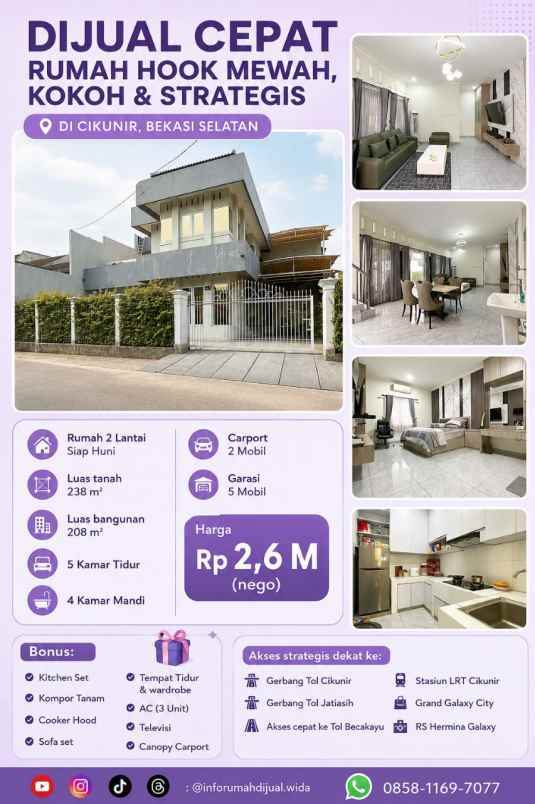 rumah hook 2 lantai strategis di bekasi selatan