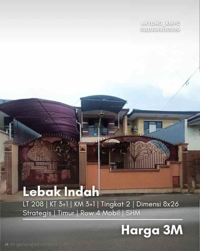 rumah lebak indah strategis row jalan 4 mobil