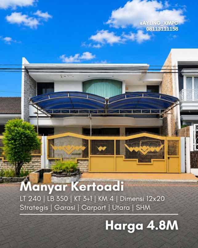 rumah manyar kertoadi strategis garasi 1 carport 1
