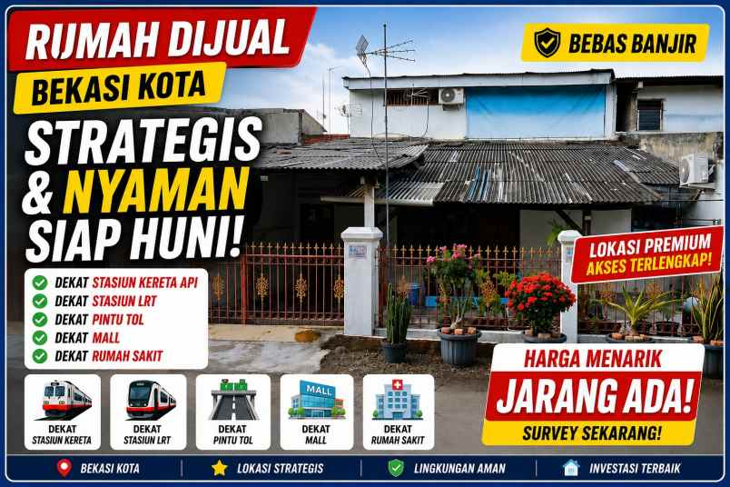 rumah second strategis bebas banjir di bekasi kota