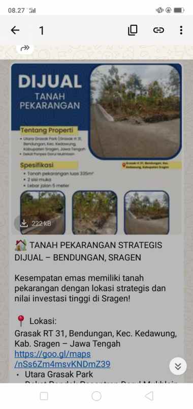 tanah pekarangan murah dua muka