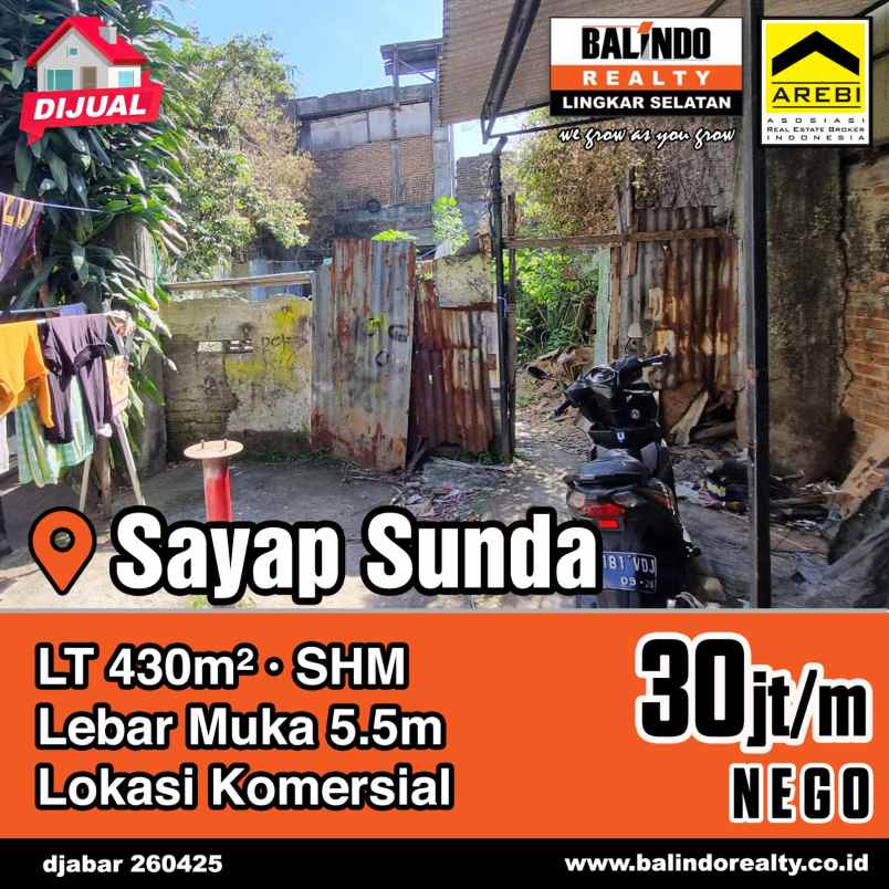 dijual gudang hitung tanah strategis di sayap sunda