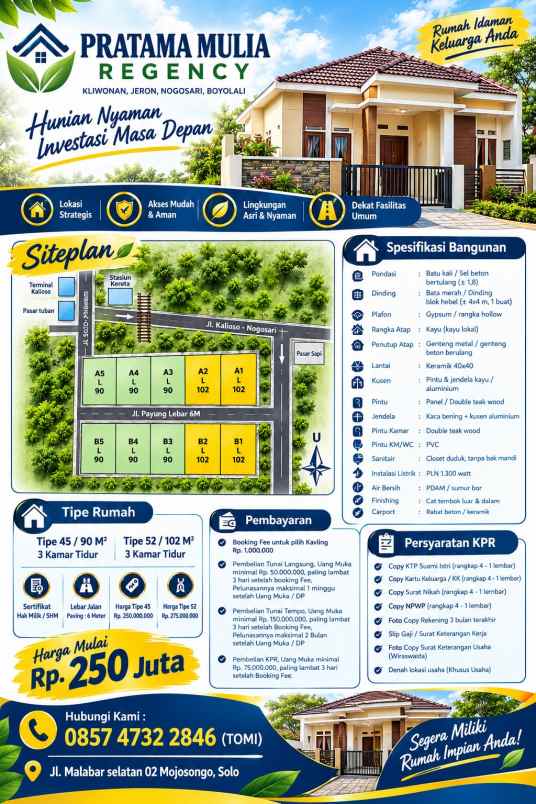 dijual perumahan tipe 45 dan 52