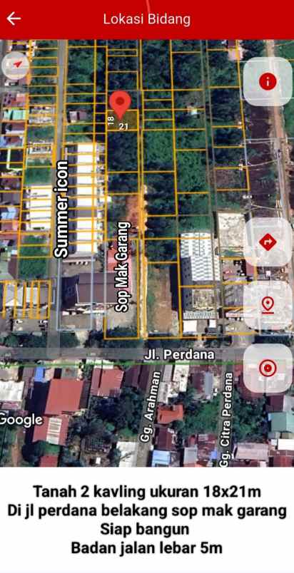 dijual tanah jalan perdana belakang sop