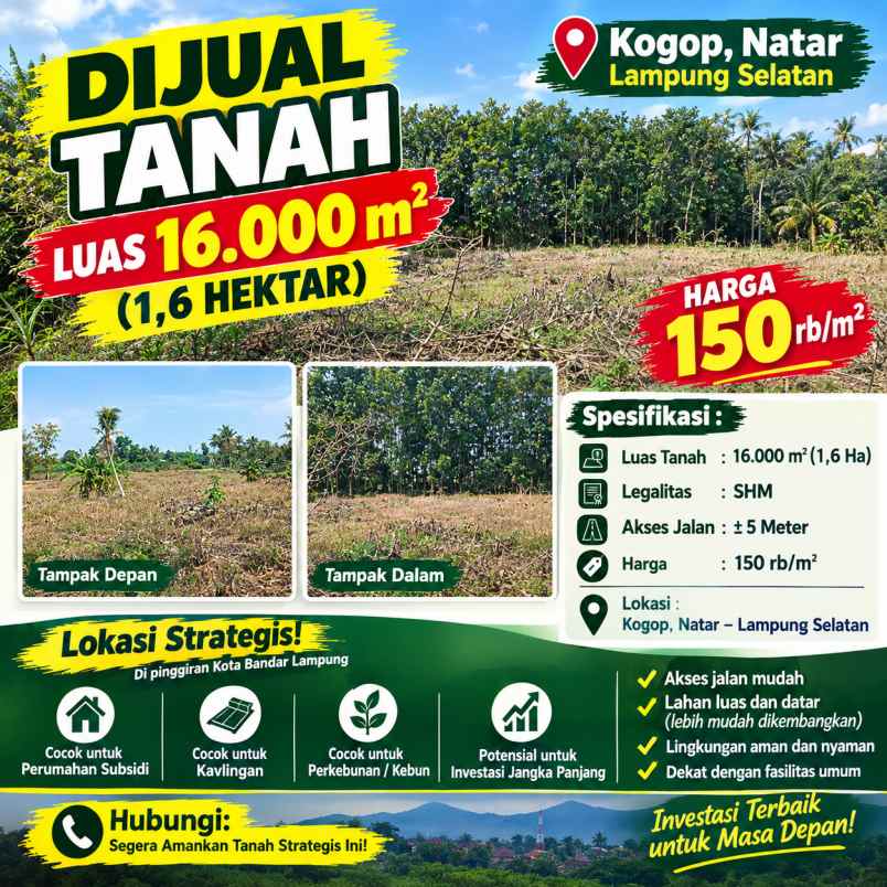 dijual tanah jalan srimulyo kogop natar