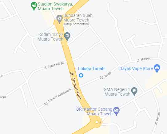 dijual tanah jl a yani no 43 rt 14