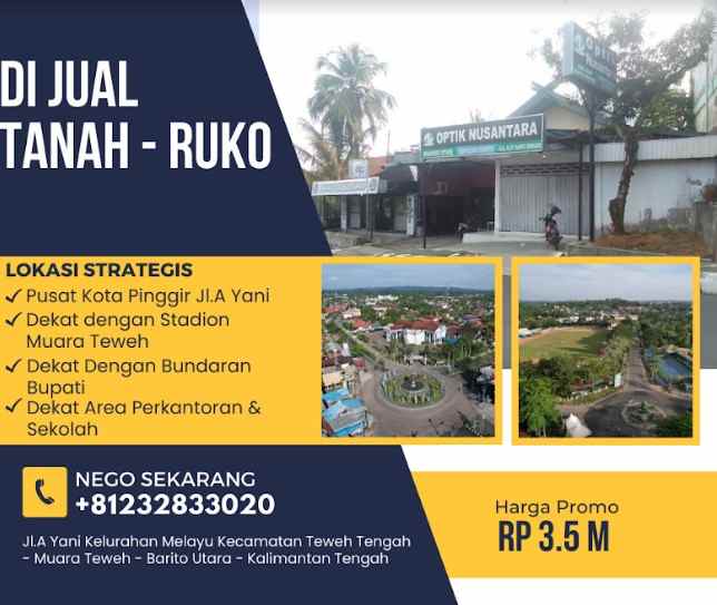 dijual tanah jl a yani no 43 rt 14