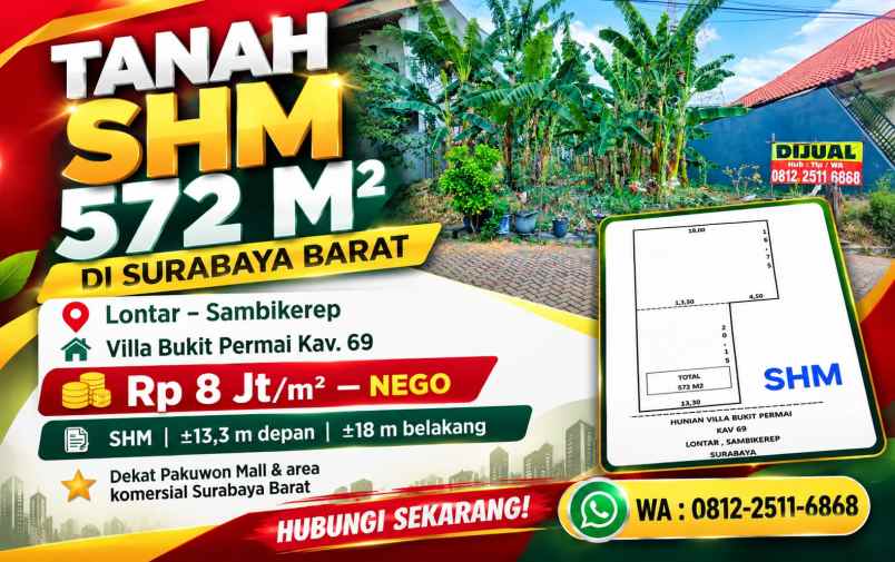 dijual tanah villa bukit permai kav 69