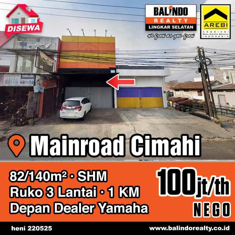 disewakan ruko 3 lantai strategis di mainroad cimahi