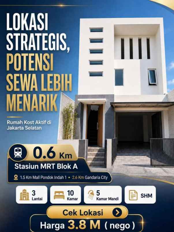 kos aktif dekat mrt investor wajib lirik