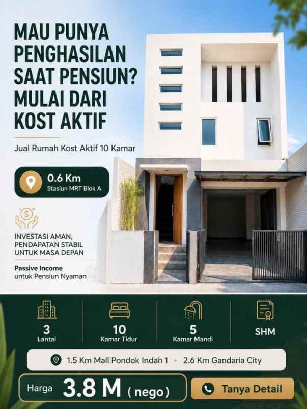 kos aktif dekat mrt investor wajib lirik