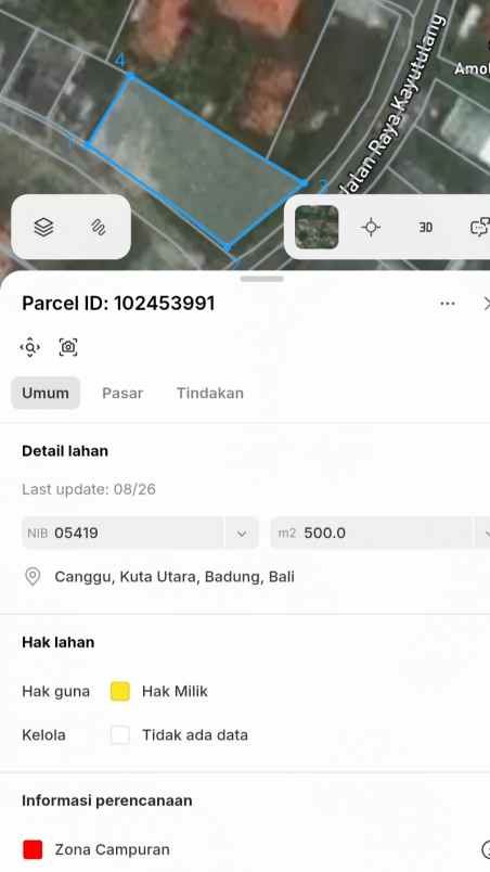 dijual 3 are jl kayu tulang selatan canggu kuta utara