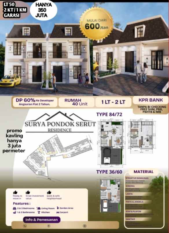 dijual rumah jl pondok serut pondok