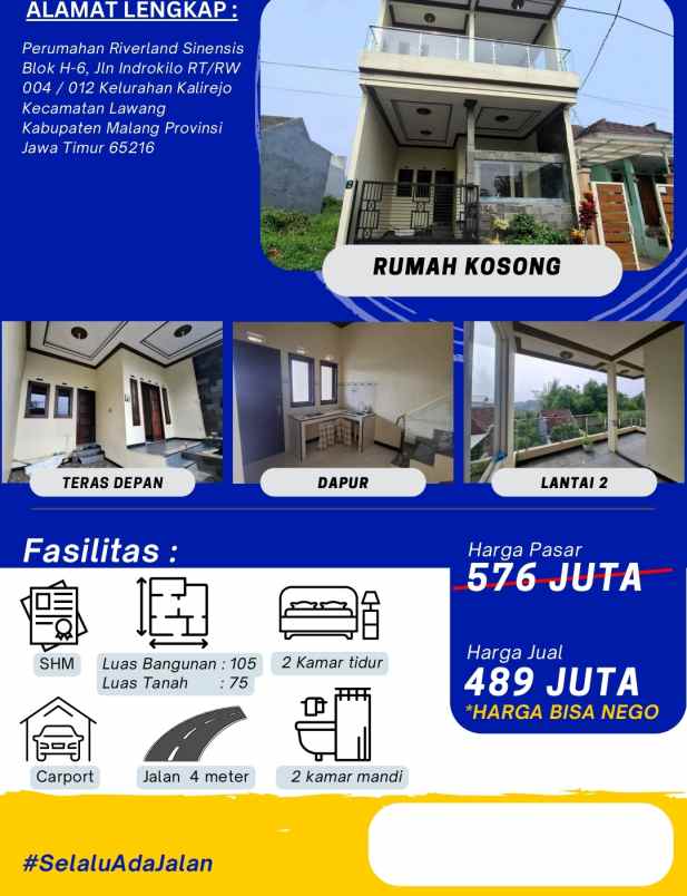 dijual rumah perumahan riverland sinensis malang