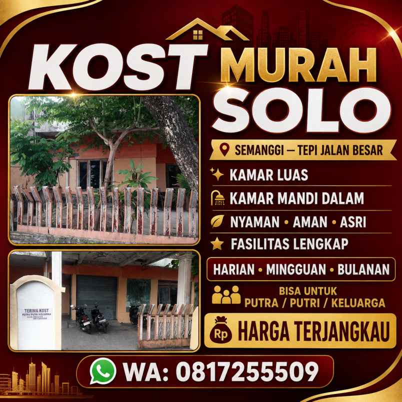 disewakan kost semanggi pasar kliwon solo
