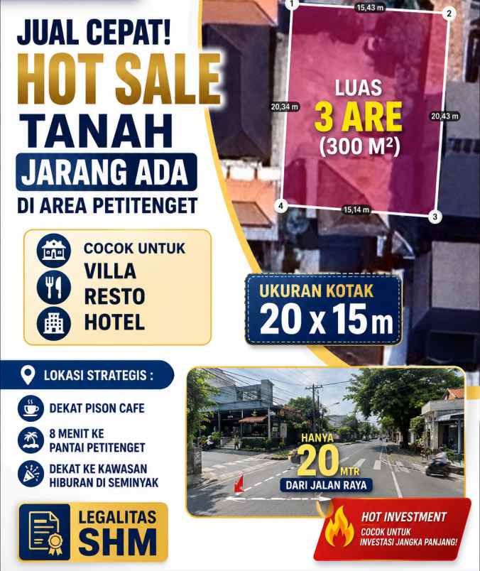 jual cepat tanah area petitenget dekat pison cafe