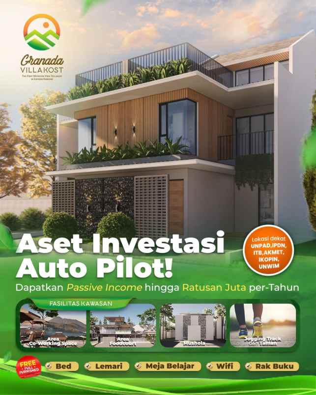 villa kost strategis dekat kampus