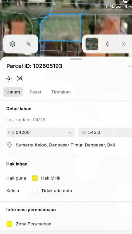 dijual 2 45 are jl drupadi sumerta klod renon denpasar