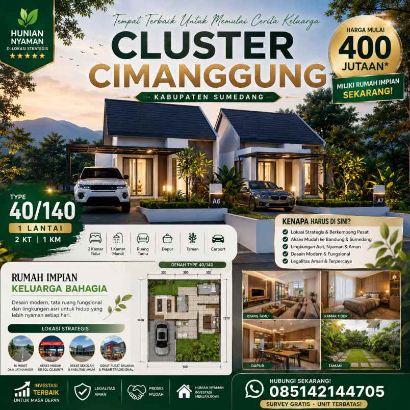 dijual cluster rumah baru sumedang shm