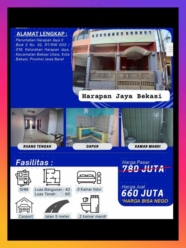 dijual rumah murah harapan jaya bekasi