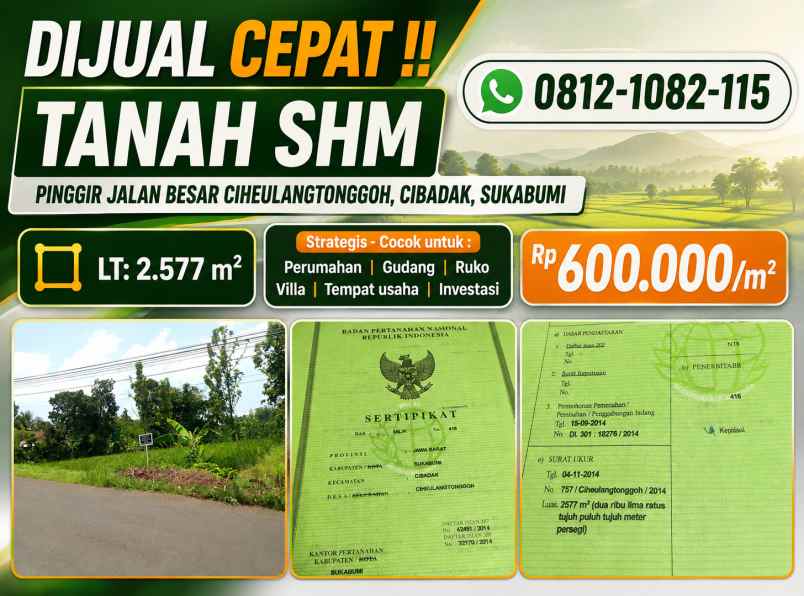 dijual tanah ciheulangtonggoh cibadak