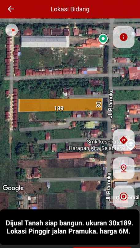 dijual tanah jalan pramuka