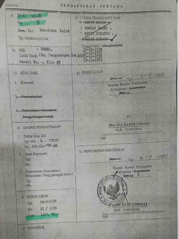 dijual tanah jl gunung tangkuban perahu