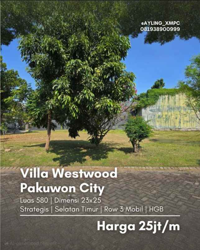 dijual tanah kavling villa westwood