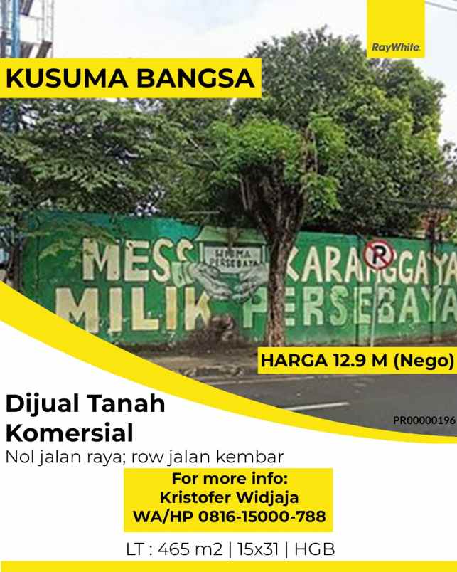 dijual tanah kusuma bangsa surabaya nol jalan raya