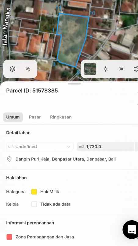 disewakan tanah gatsu tengah