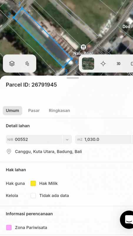 disewakan tanah pantai batu mejan