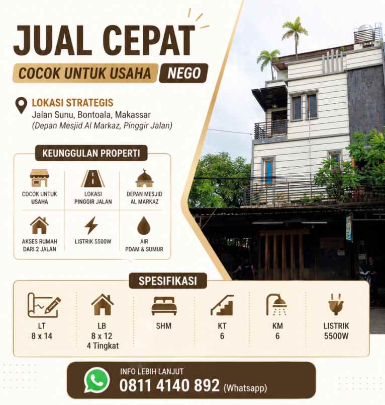 jual cepat rumah usaha strategis masih bisa nego