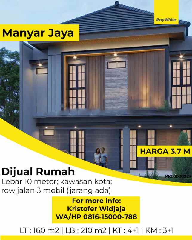 rumah dijual di manyar jaya surabaya kota row 3 mobil
