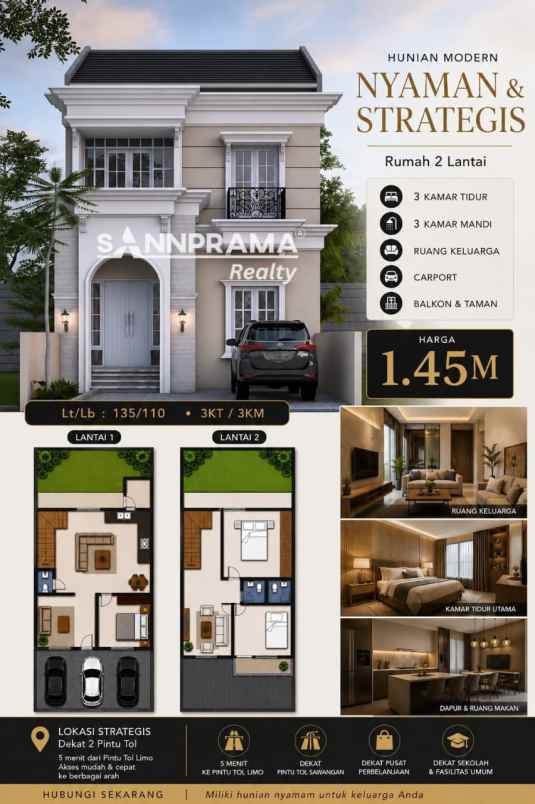 rumah modern 2 lantai di meruyung depok