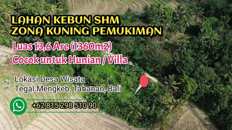 tanah kebun shm zona kuning pemukiman di tabanan balu