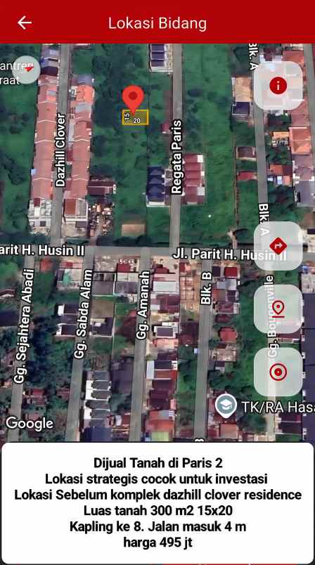 tanah paris 2 15x20 harga 495 jt