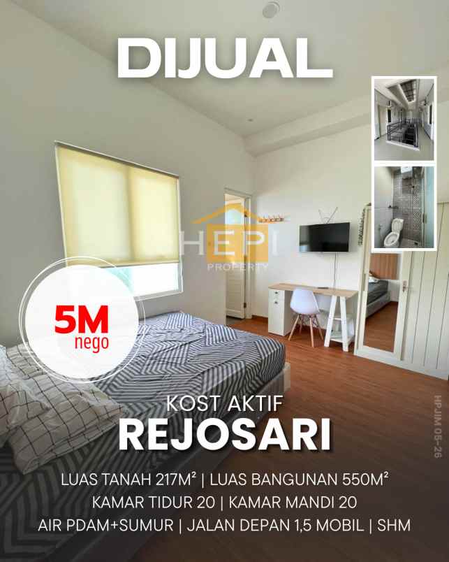 dijual rumah kost aktif rejosari semarang timur