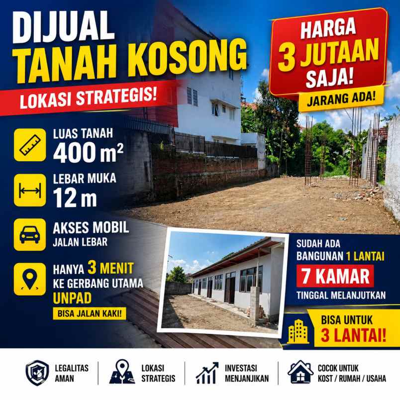 dijual tanah 420 m bonus bangunan 7 kamar