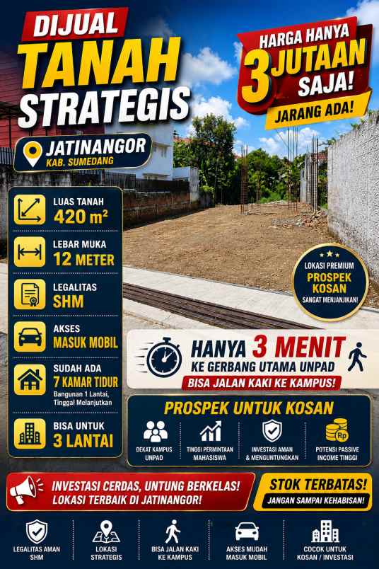 dijual tanah 420 m cocok kost bangunan sudah berdiri