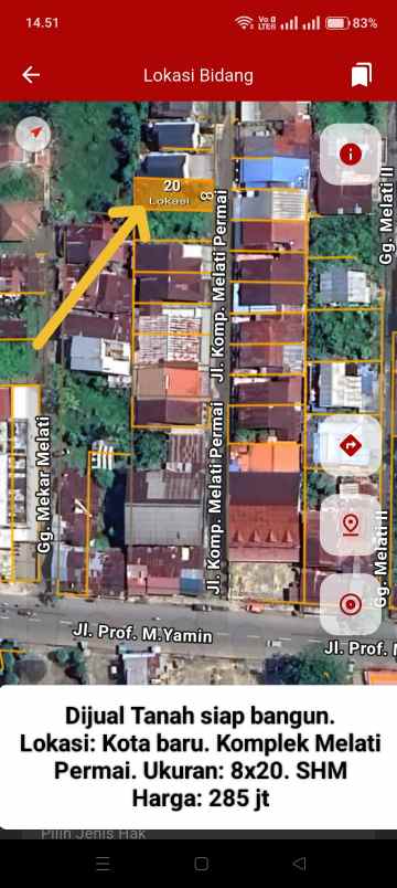 dijual tanah jalan kotabaru komplek
