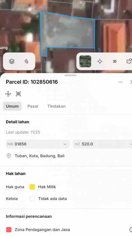 dijual tanah jln airport ngurah rai tuban