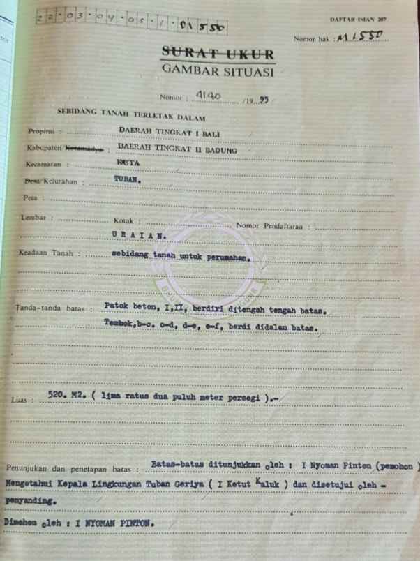 dijual tanah jln airport ngurah rai tuban