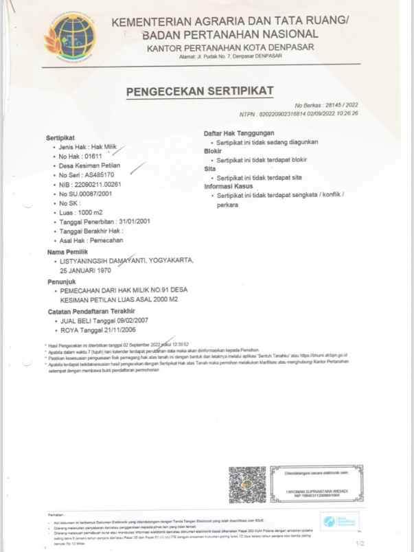 dijual tanah padang galak sanur