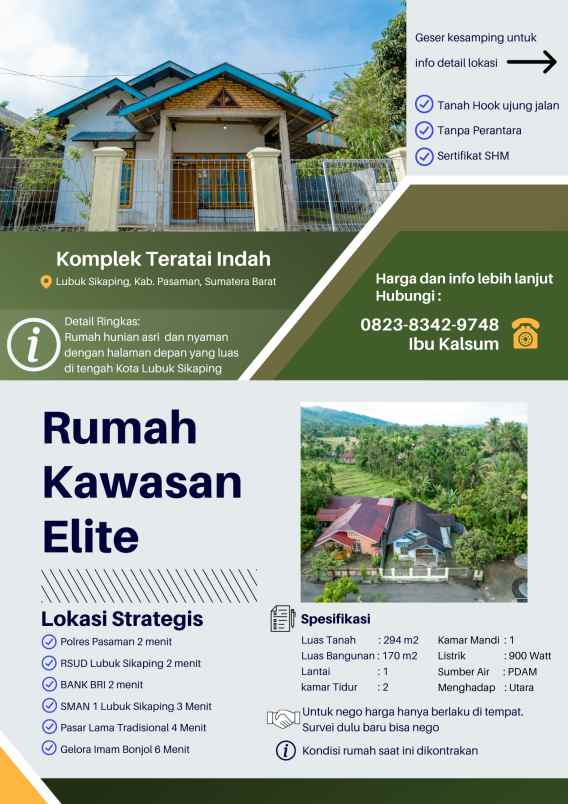 jual rumah kawasan elite di lubuk sikaping