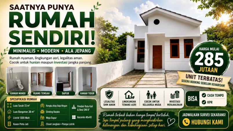 rumah ala jepang mulai 285 jutaan shm aman bisa kpr