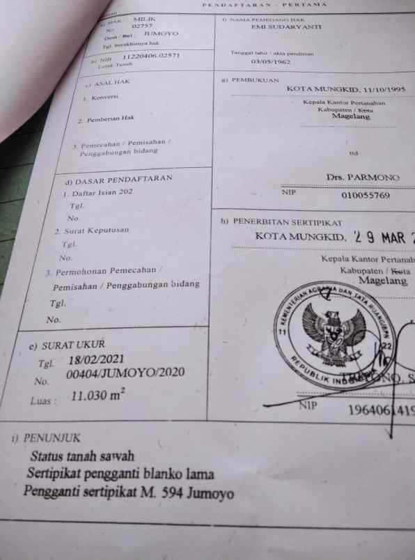 tanah di jumoyo muntilan kabupaten magelang