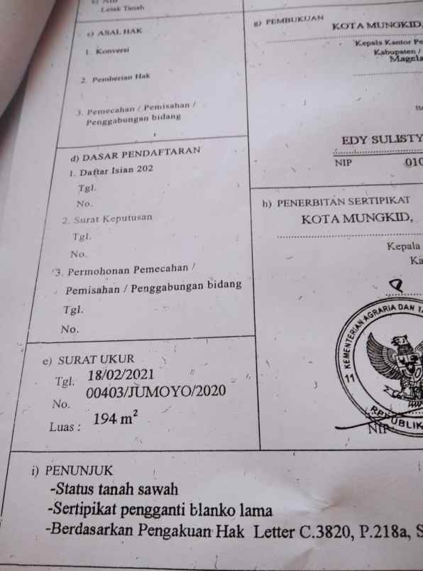 tanah di jumoyo muntilan kabupaten magelang