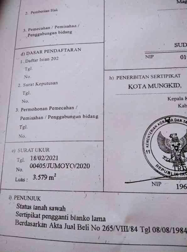 tanah di jumoyo muntilan kabupaten magelang